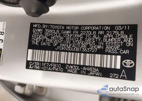 2011 Toyota Prius Two from USA, damaged, VIN JTDKN3DU0B1363727
